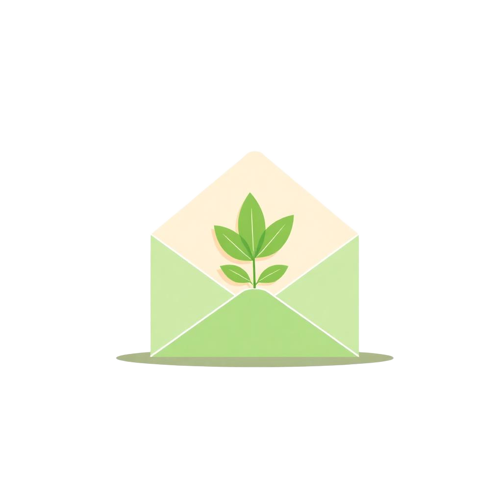 Illustration of an envelope with a growing green leaf